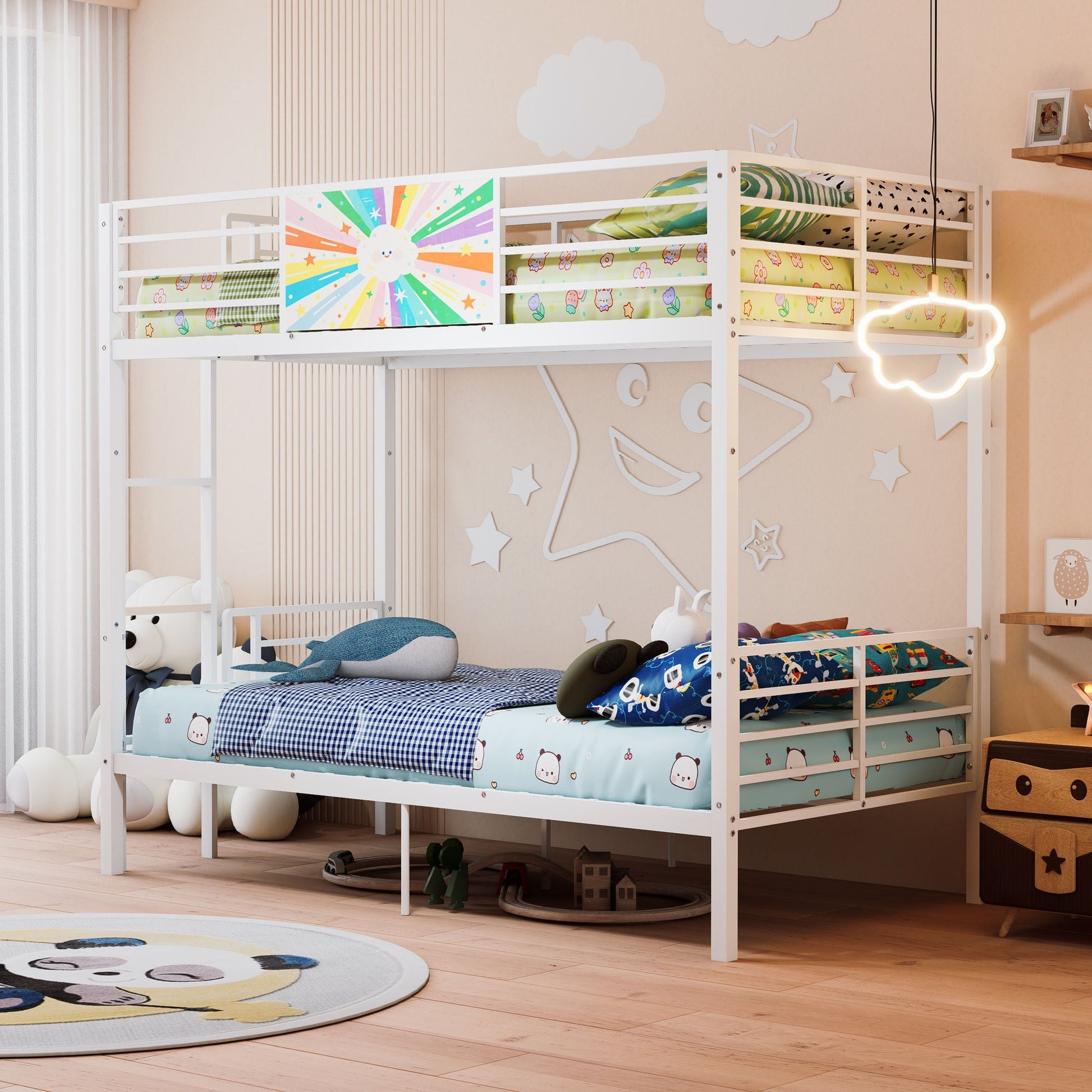 White bunk bed by HouseOfZazla, convertible to two twin beds with guardrails and ladder on Tampa Home & Garden Store