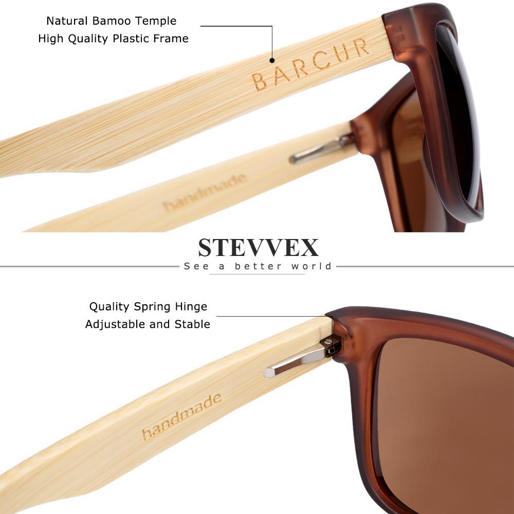 Stevvex polarized bamboo wood sunglasses brown frame UV400 retro style on Tampa Home & Garden Store
