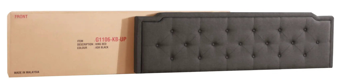 Button tufted bed by Unique Piece Furniture in gray fabric with diamond tufting on Tampa Home & Garden Store