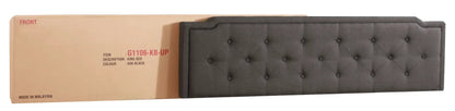 Button tufted bed by Unique Piece Furniture in gray fabric with diamond tufting on Tampa Home & Garden Store