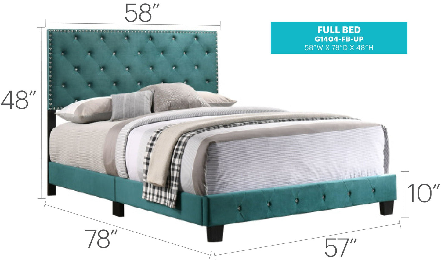 Luxurious Upholstered Bed teal tufted headboard with nailhead trim by HouseOfZazla full bed on Tampa Home & Garden Store