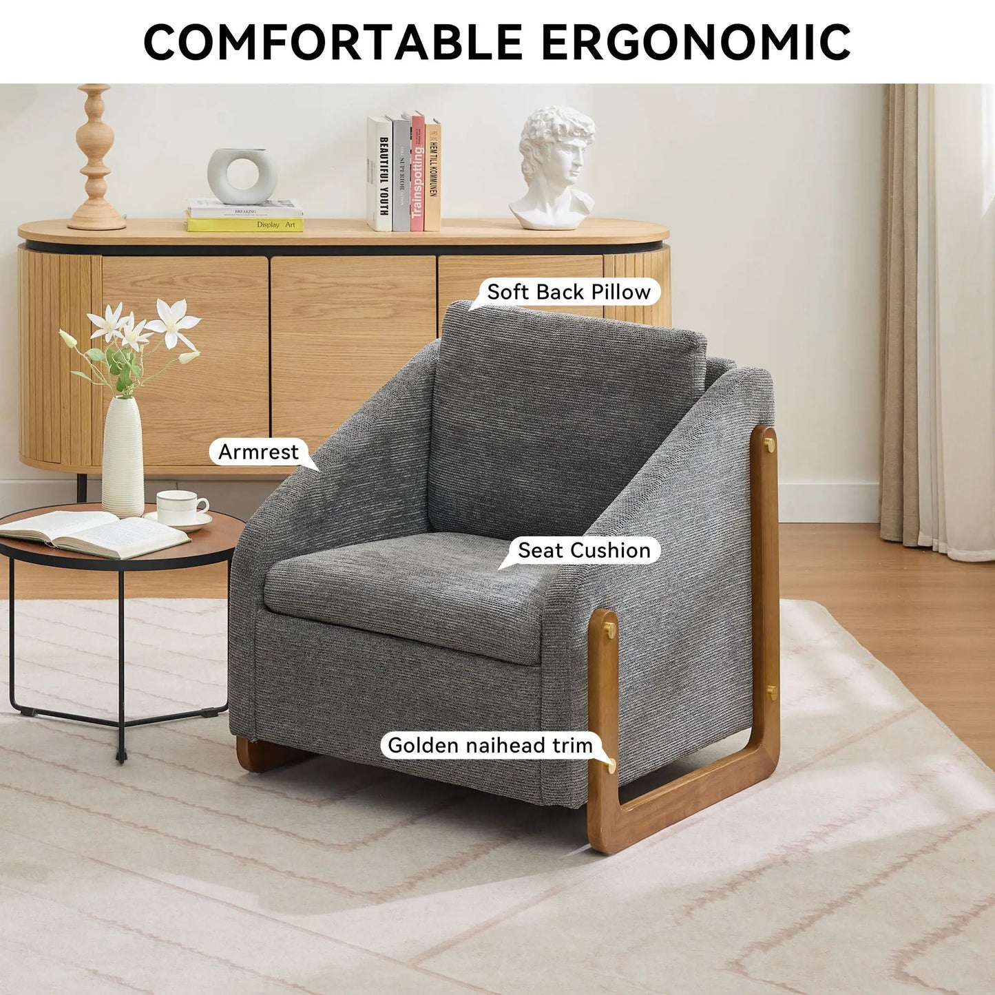 Modern Upholstered Armchair with Wooden Side Frame gray fabric by Unique Piece Furniture on Tampa Home & Garden Store