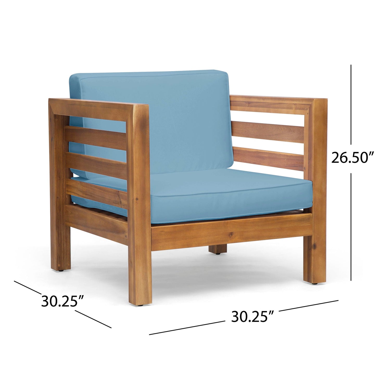 Outdoor Acacia Wood Patio Chair with Fabric Cushion in blue by HouseOfZazla on Tampa Home & Garden Store