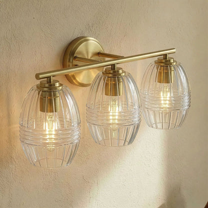 3-light vanity wall lamp satin gold with clear glass shades by Unique Piece Furniture on Tampa Home & Garden Store