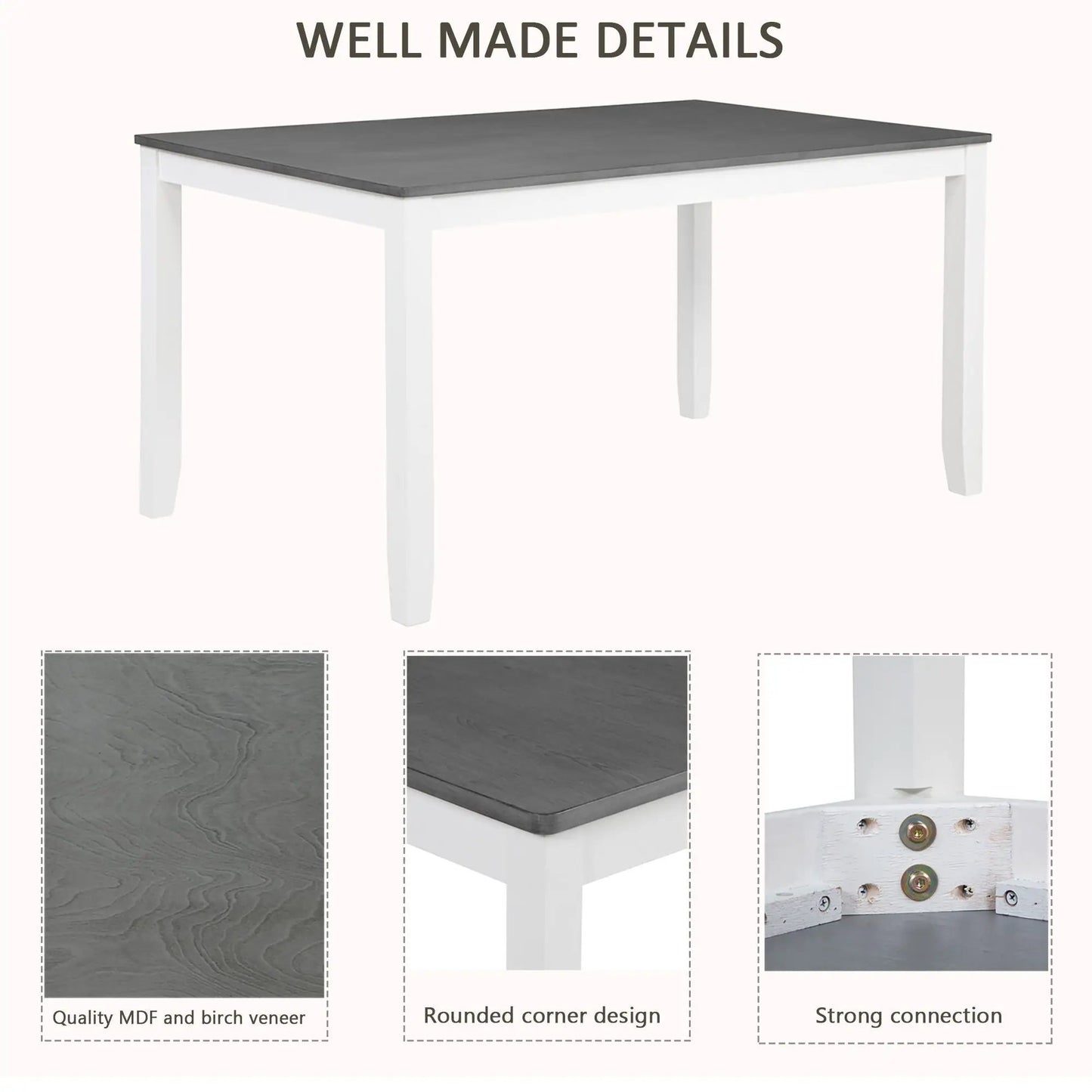 Rectangular dining table with gray top and white legs, 6-piece set by Unique Piece Furniture on Tampa Home & Garden Store