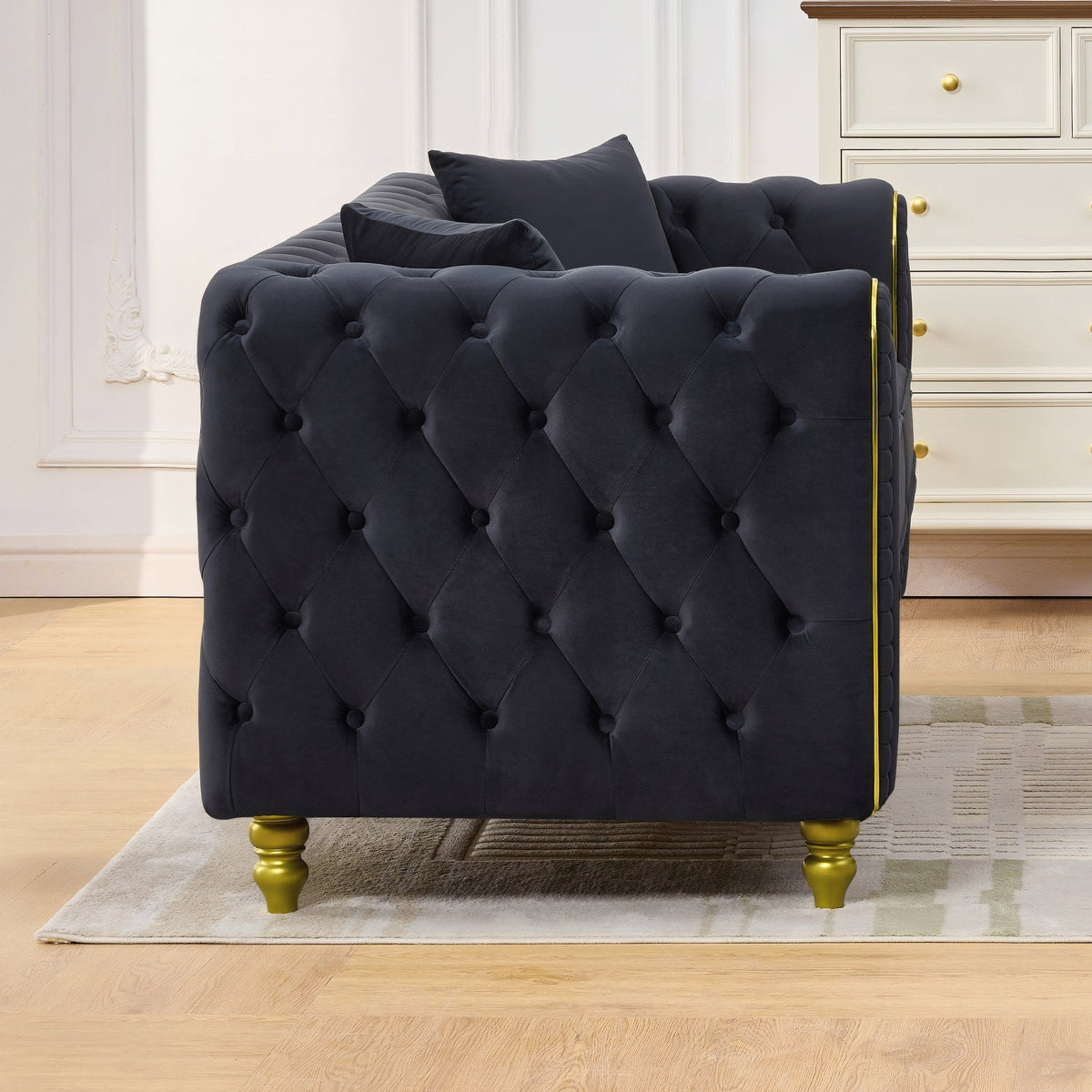 Modern Velvet Chesterfield Loveseat Sofa