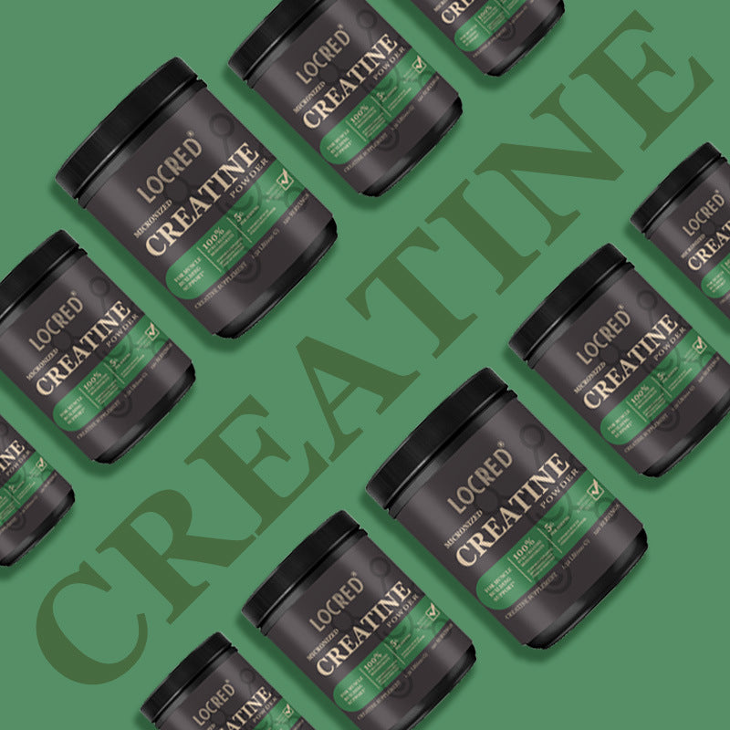 Creatine powder supplement jars, black containers with green labels, multiple bottles on Tampa Home & Garden Store