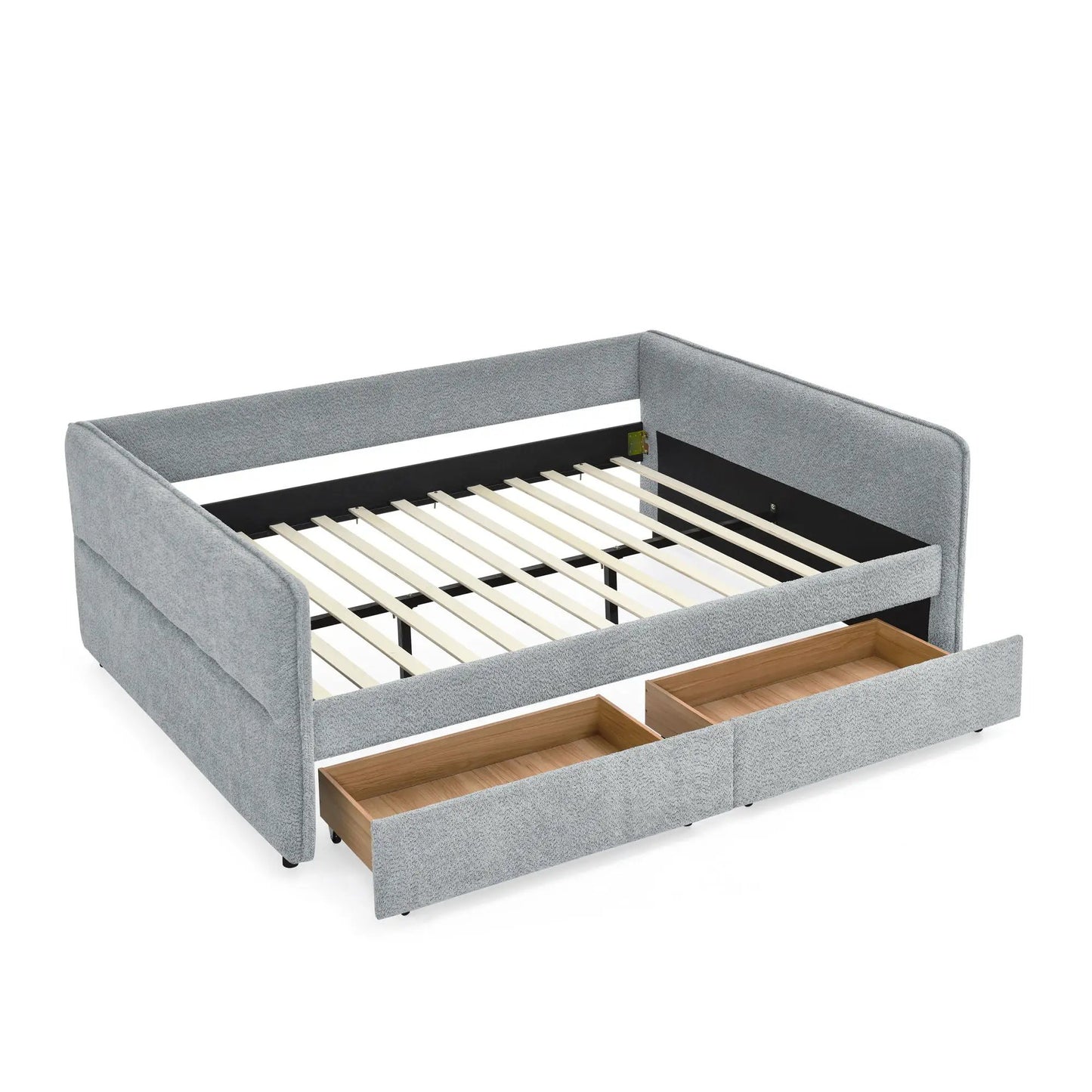 Upholstered grey daybed with 2 front storage drawers and a slatted bed base on Tampa Home & Garden Store