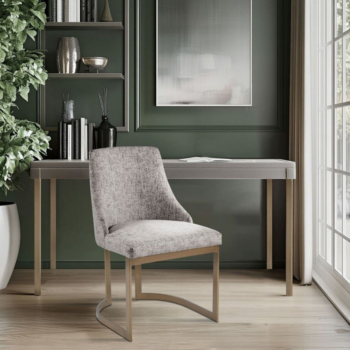 Modern accent dining chair gray upholstered with light wood legs by HouseOfZazla on Tampa Home & Garden Store