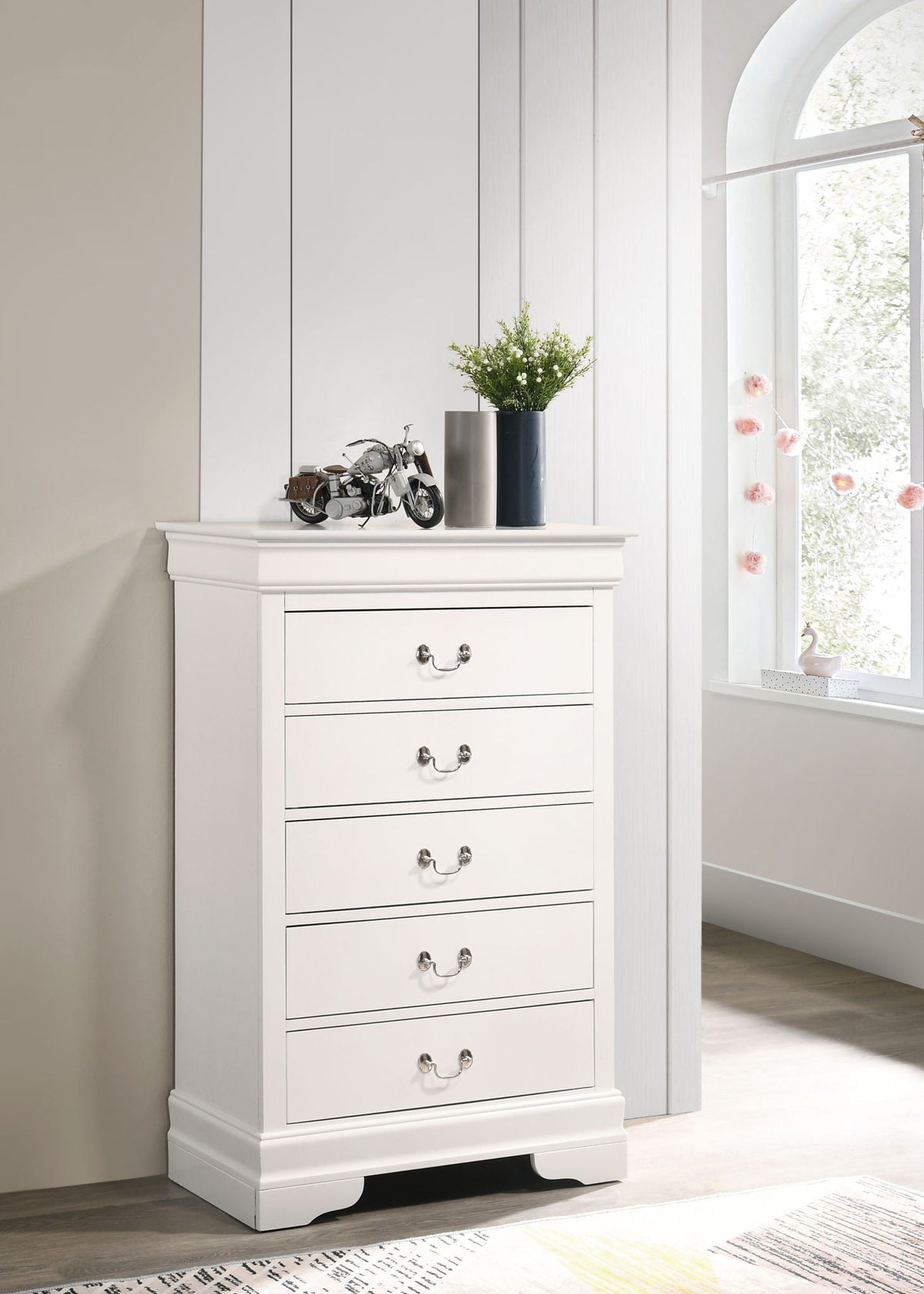 Louis Phillipe accent chest by HouseOfZazla, white finish with classic styling on Tampa Home & Garden Store