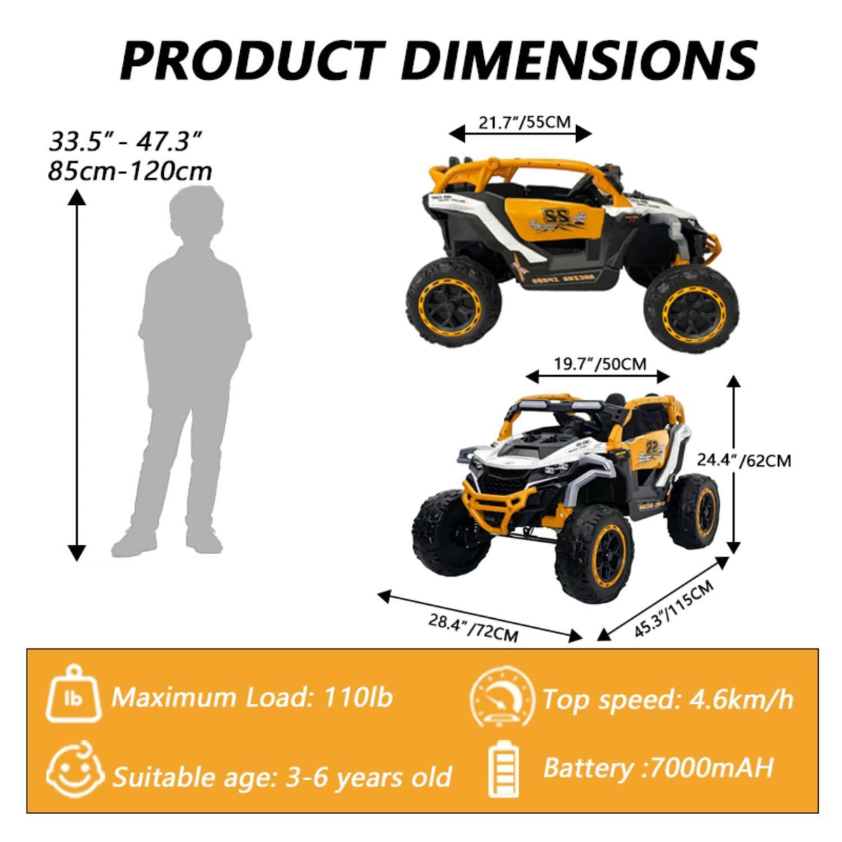 12V Kids Electric Truck Ride-On with Remote & Suspension, yellow/white, HouseOfZazla on Tampa Home & Garden Store