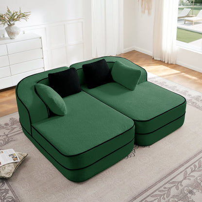 77.2in Teddy Fabric Modular Sofa green modular seating with black piping by HouseOfZazla on Tampa Home & Garden Store