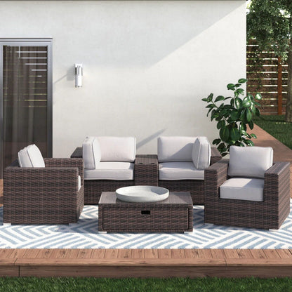 Wicker Outdoor Seating Group Set with Cushions and Table, 3-piece brown rattan on Tampa Home & Garden Store