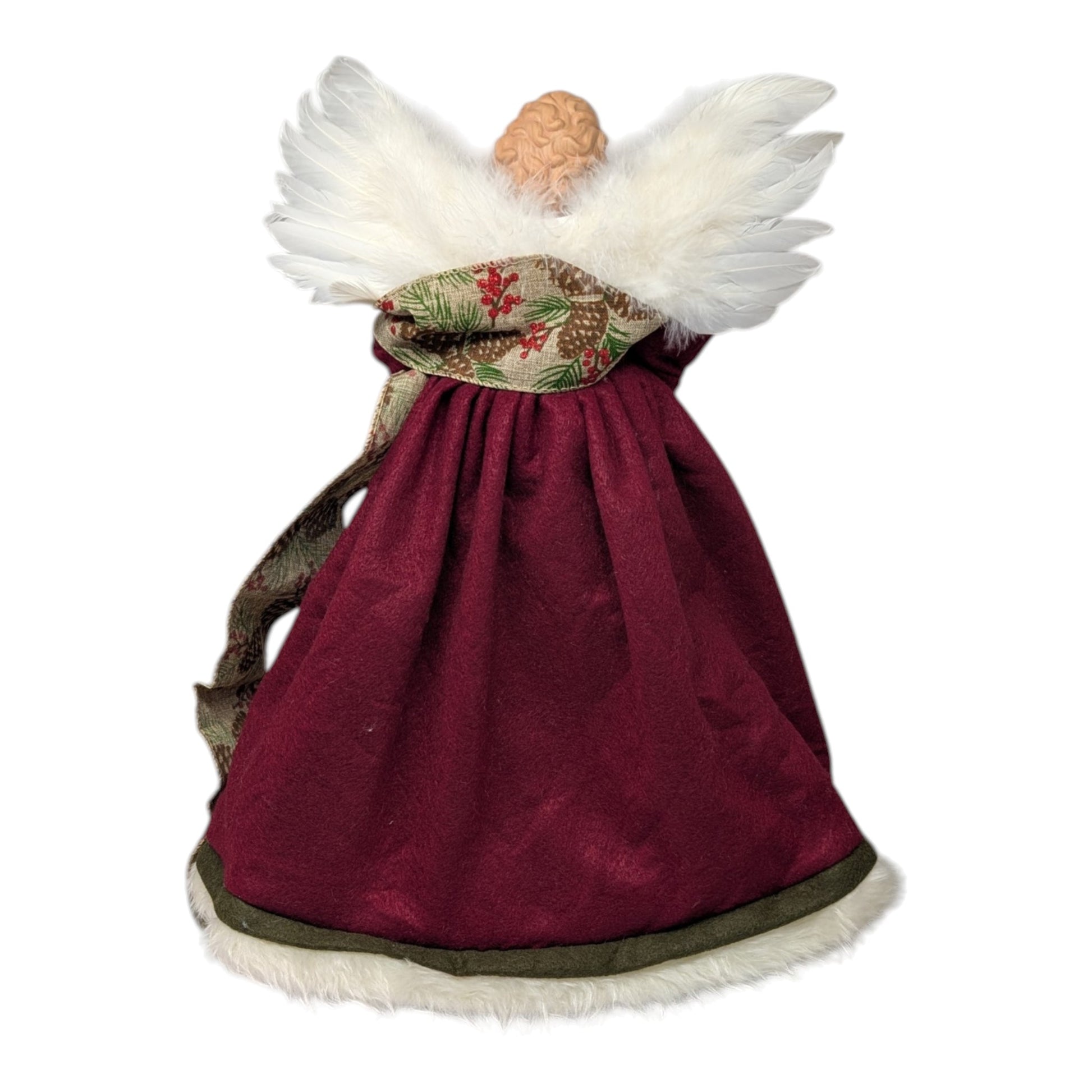 Cardinal Angel Tree Topper white wings burgundy gown scarf The Country Christmas Loft on Tampa Home & Garden Store