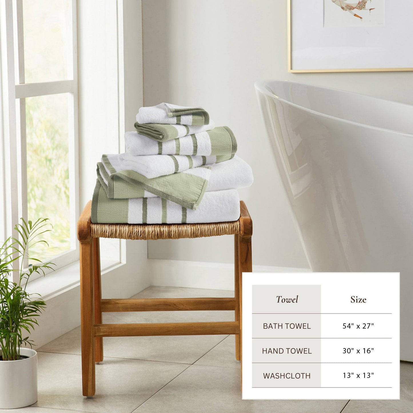 Soft Cotton Bath Towel Set and Stripe Detail