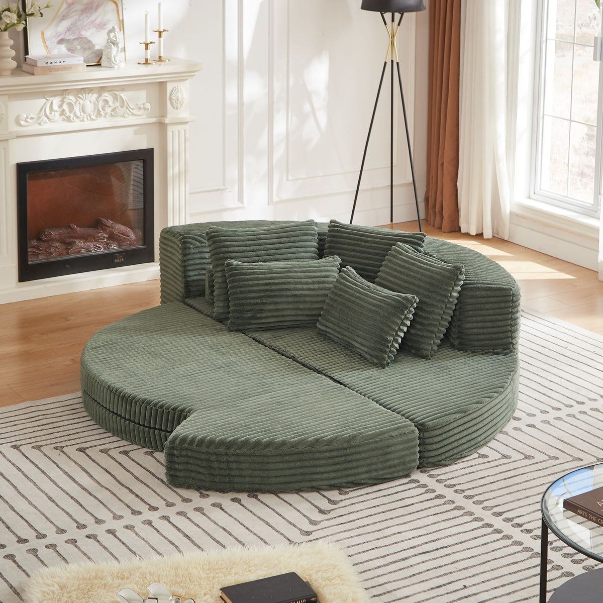 Semi Circular Corduroy Sofa Bed With Pillow