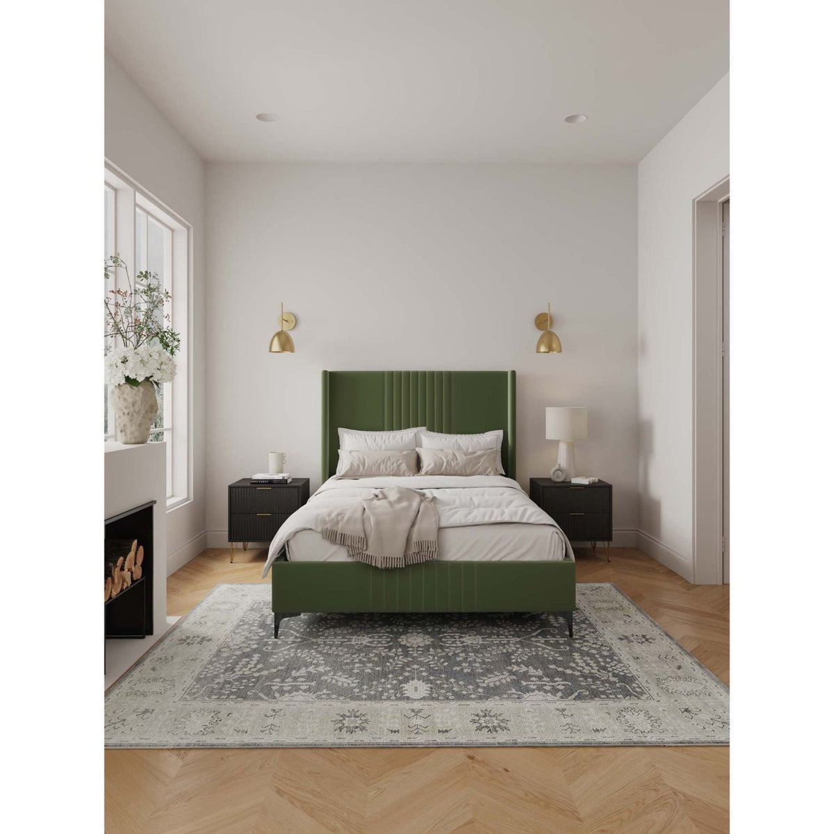Promenade bed with green upholstered headboard and slatted base by HouseOfZazla on Tampa Home & Garden Store