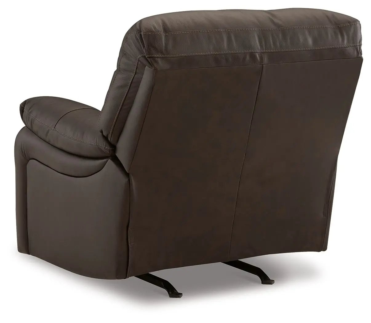 Leesworth rocker recliner by Unique Piece Furniture in dark brown leather with a metal rocker base on Tampa Home & Garden Store