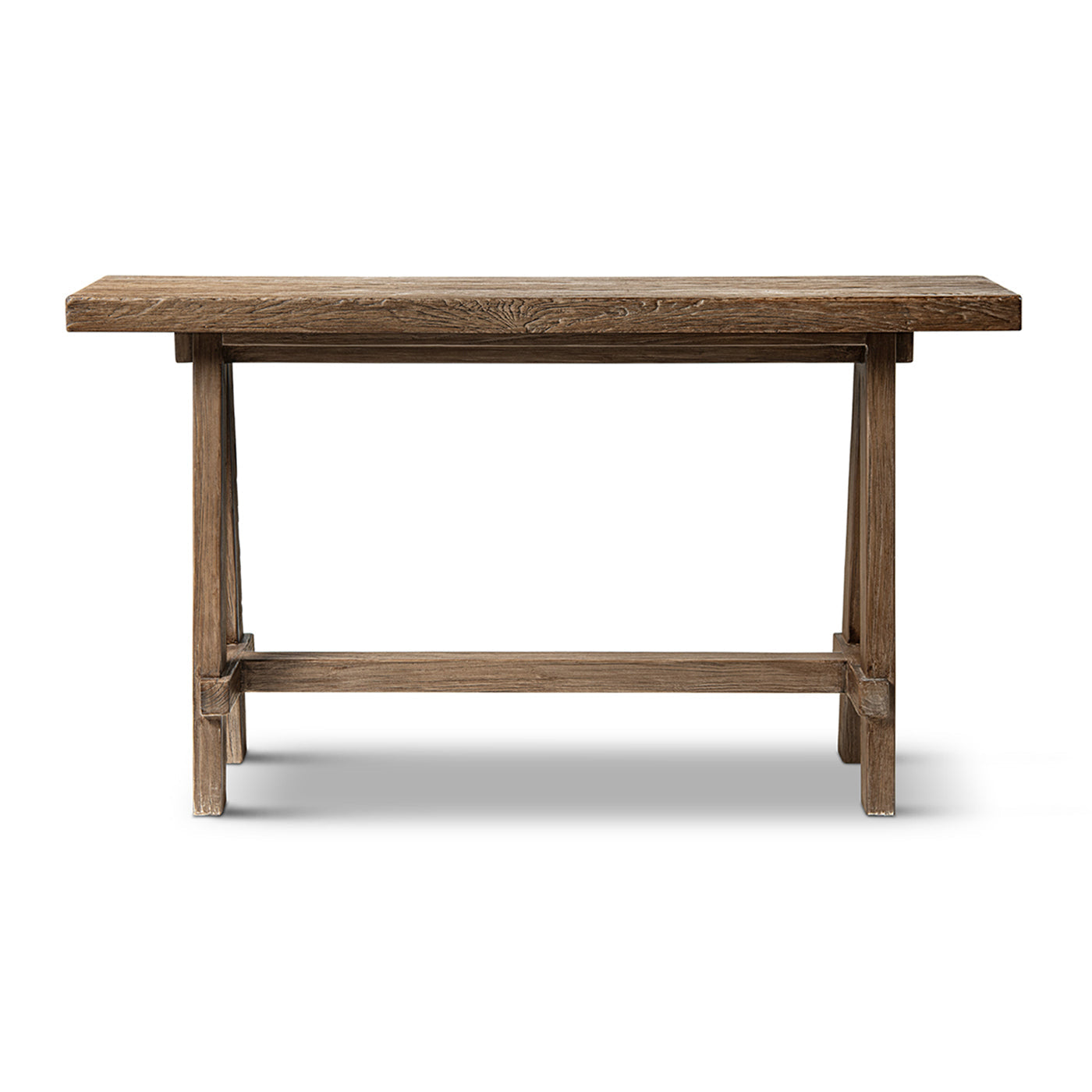 Hawthorne 60'' solid reclaimed elm trestle console table in natural brown by HouseOfZazla on Tampa Home & Garden Store