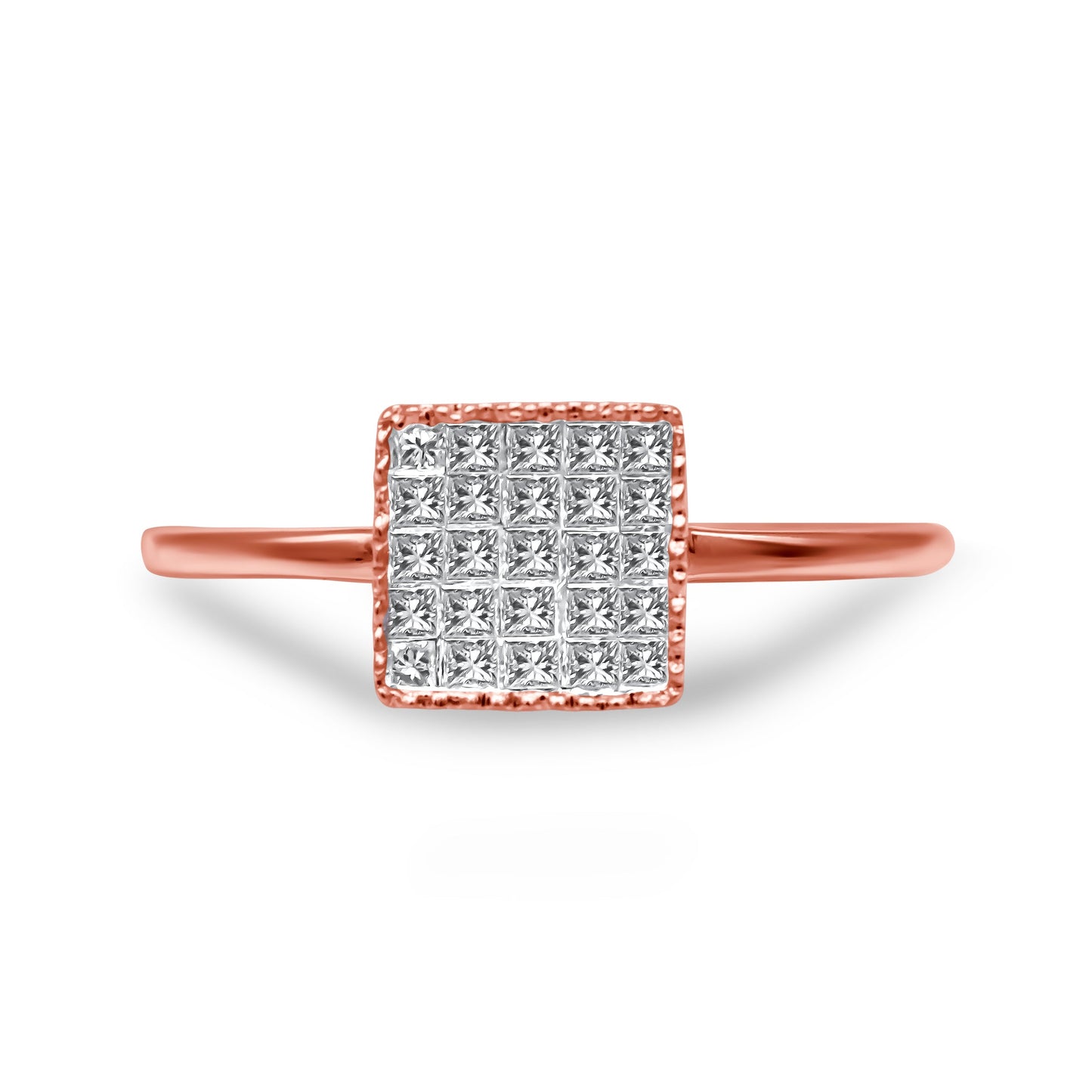Ring 10K rose gold square diamond cluster with invisible stones, 1/3 cttw, size 7 on Tampa Home & Garden Store