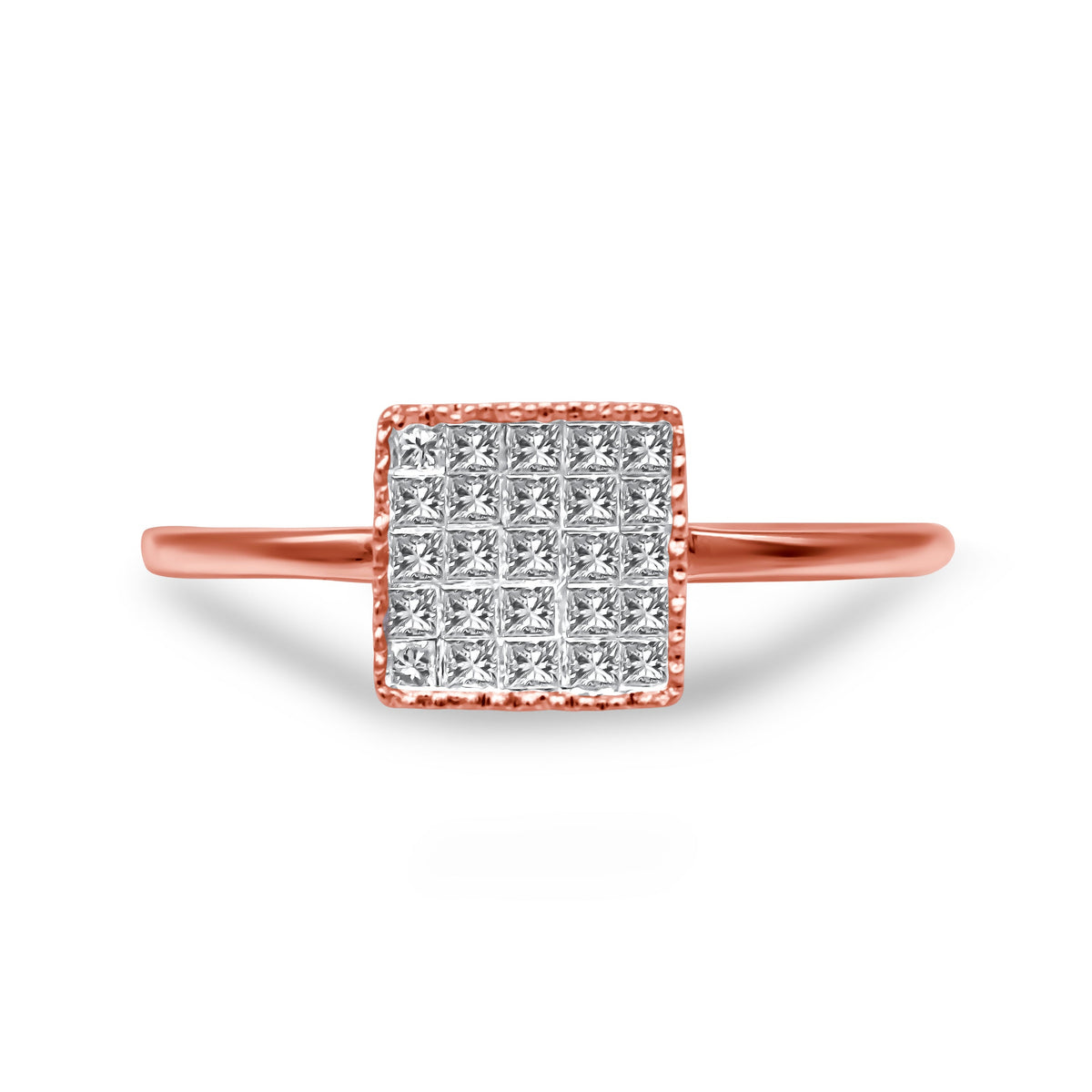 Ring 10K rose gold square diamond cluster with invisible stones, 1/3 cttw, size 7 on Tampa Home & Garden Store