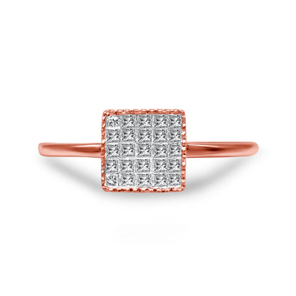 Ring 10K rose gold square diamond cluster with invisible stones, 1/3 cttw, size 7 on Tampa Home & Garden Store