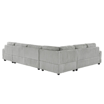 U-shaped gray sectional sofa with chaise lounge, ribbed fabric, stationary HouseOfZazla on Tampa Home & Garden Store