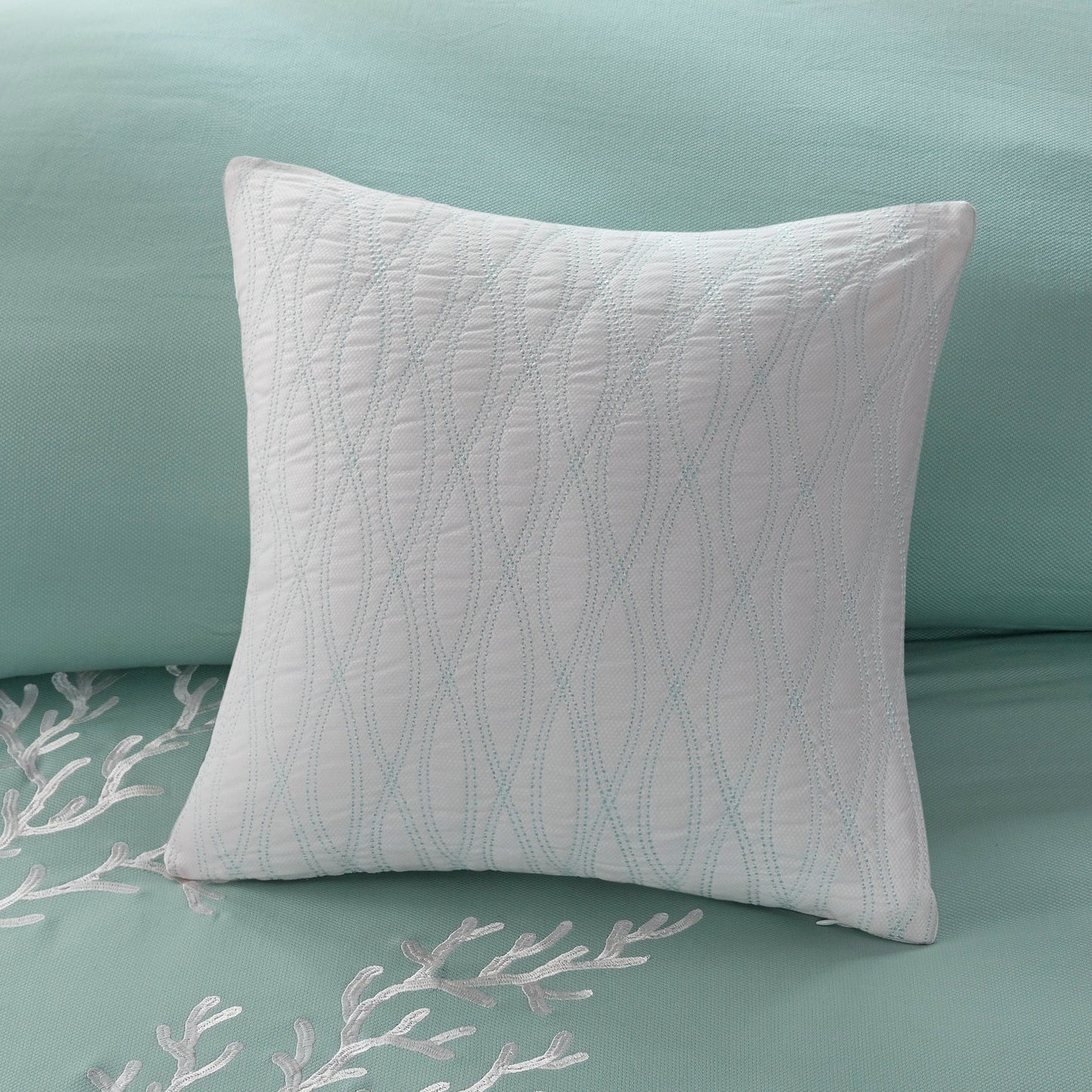 Oversized cotton jacquard comforter set aqua with white embroidered pillow accent HouseOfZazla on Tampa Home & Garden Store