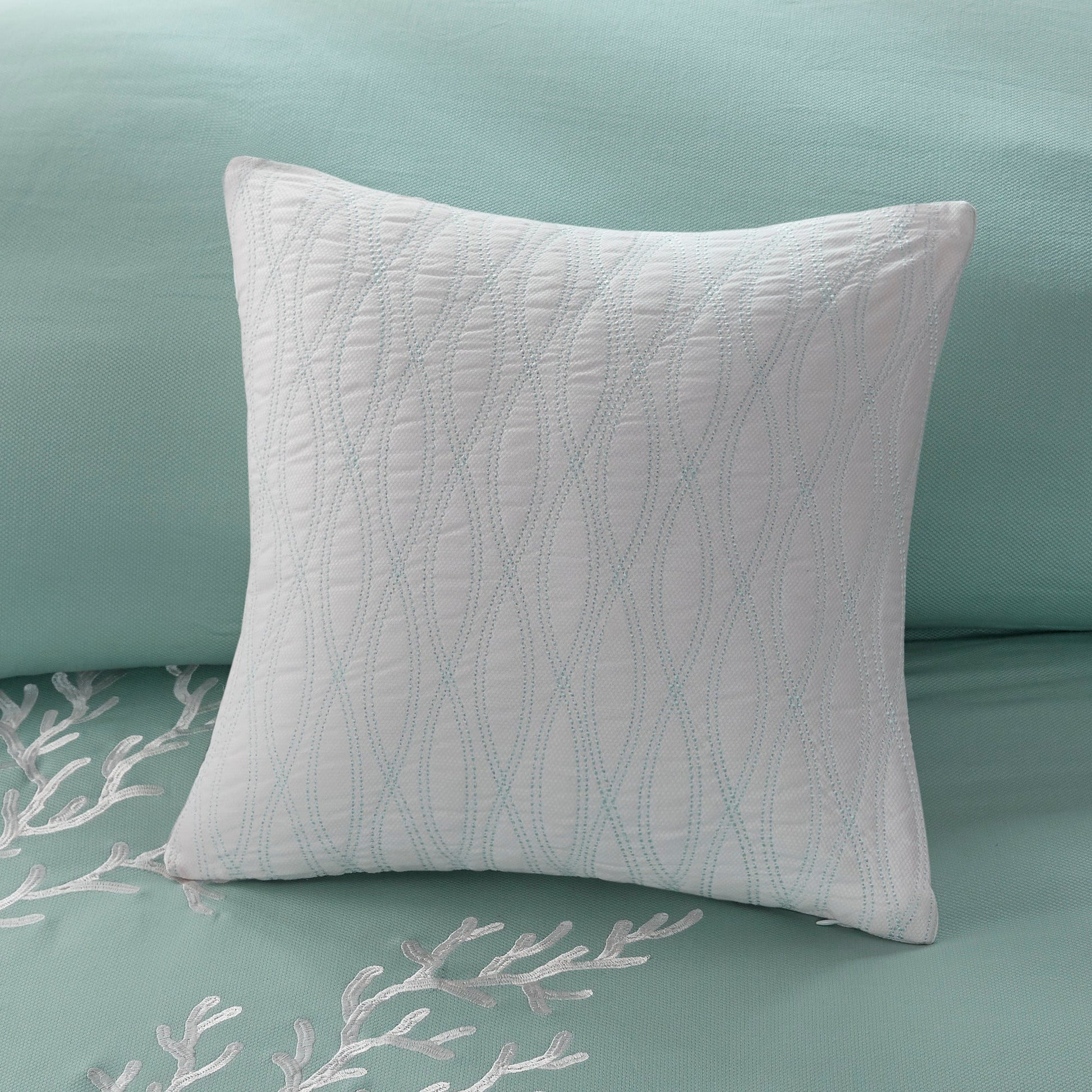 Oversized cotton jacquard comforter set aqua with white embroidered pillow accent HouseOfZazla on Tampa Home & Garden Store