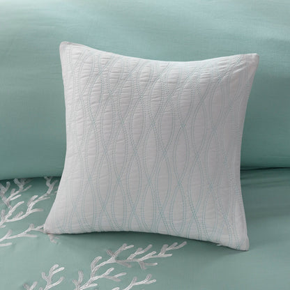 Oversized cotton jacquard comforter set aqua with white embroidered pillow accent HouseOfZazla on Tampa Home & Garden Store