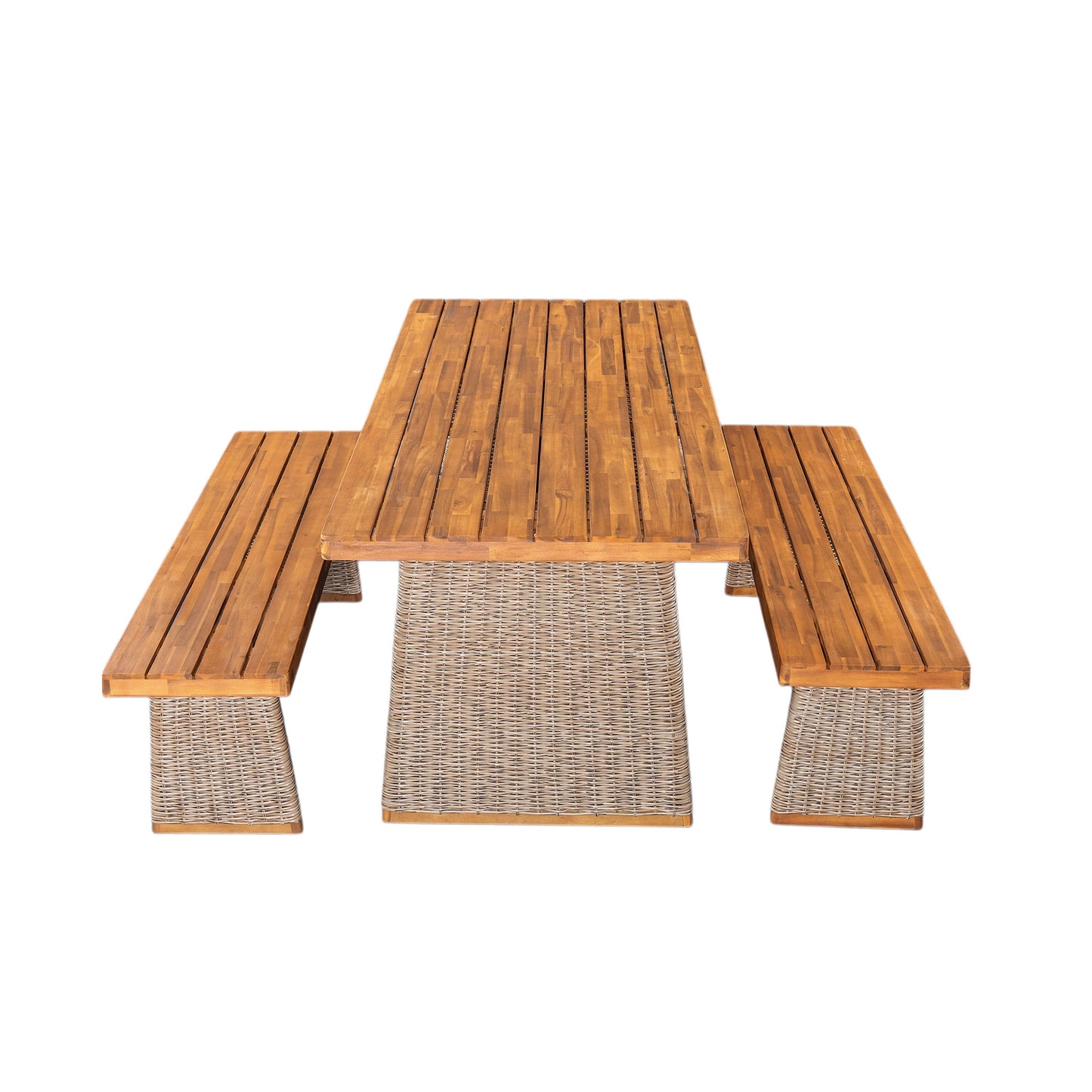 Outdoor 3 Piece Acacia Wood Dining Set and Bench