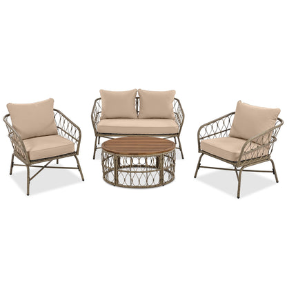 Bohemia-Inspired 4-Person Outdoor Seating Group with beige cushions and wicker frames on Tampa Home & Garden Store