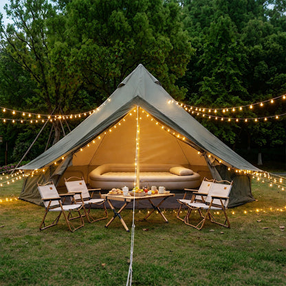 Oxford Bell Tent 13.1FT with Stove Jack by GemGear, family camping tent with string lights on Tampa Home & Garden Store