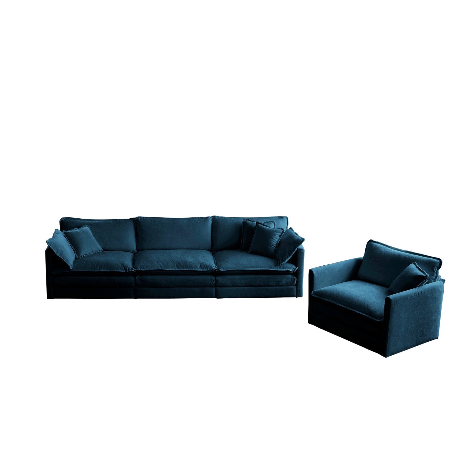 2-Piece Upholstered Sectional Sofa Set in Blue Chenille with plush cushions and armchair on Tampa Home & Garden Store