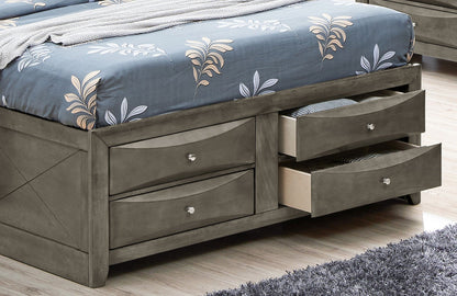 Modern gray wood storage bed with six drawers and blue floral bedding on Tampa Home & Garden Store