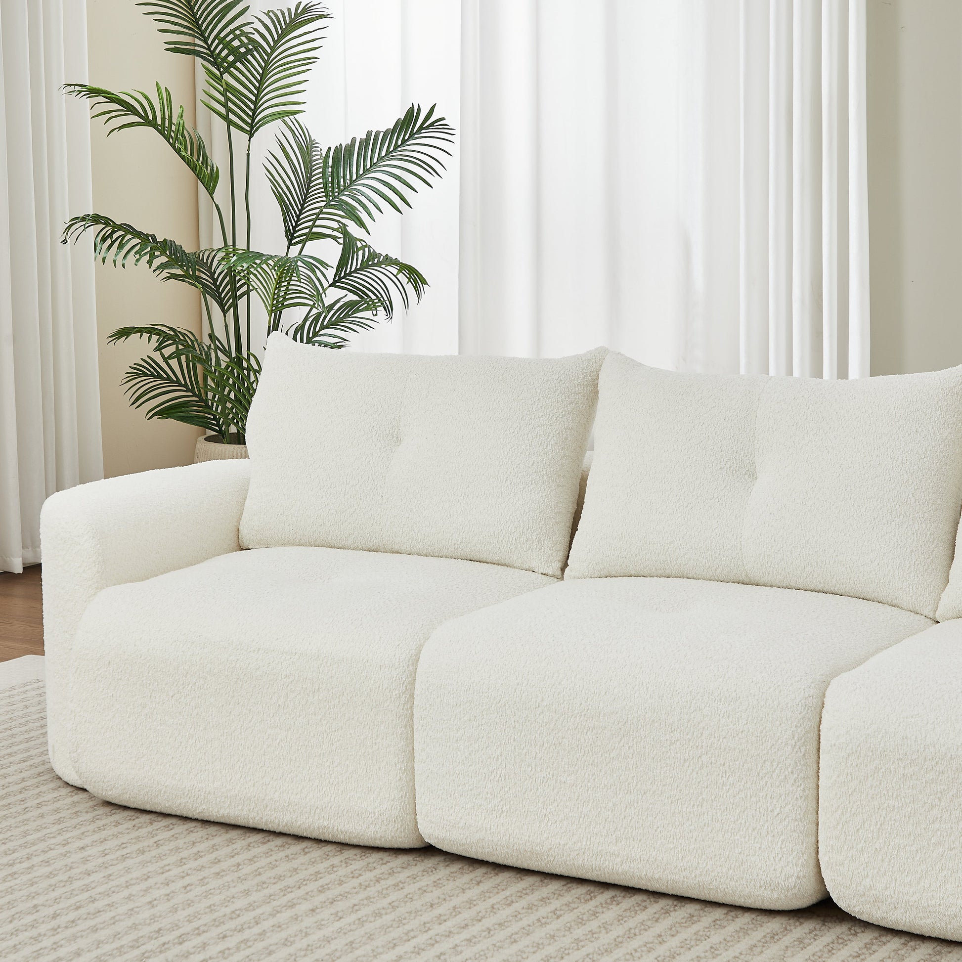 Chenille sofa by HouseOfZazla, white 109-inch large modern 3-seater in living room on Tampa Home & Garden Store