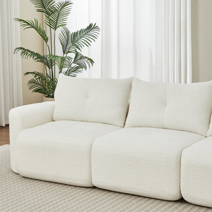 Chenille sofa by HouseOfZazla, white 109-inch large modern 3-seater in living room on Tampa Home & Garden Store
