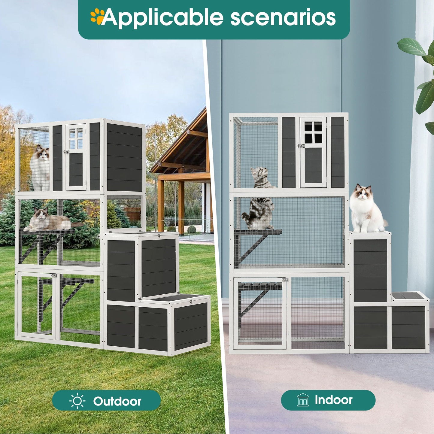 3 Tier Wooden Cat House for Indoor or Outdoor Use