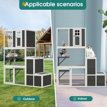 3 Tier Wooden Cat House for Indoor or Outdoor Use