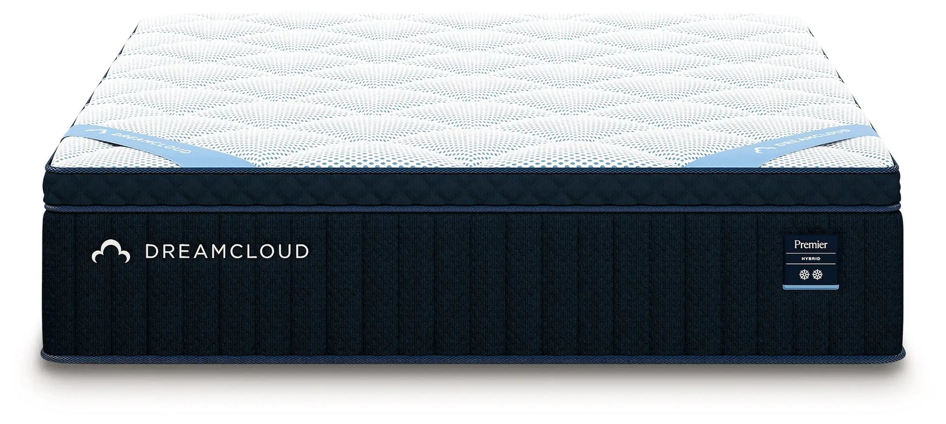 DreamCloud Premier Hybrid mattress by Unique Piece Furniture with navy sides and white top on Tampa Home & Garden Store
