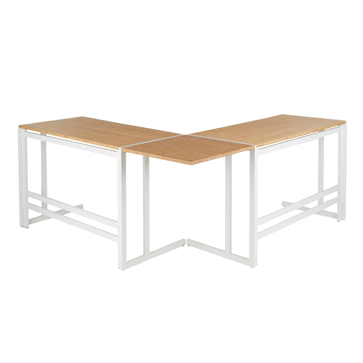 Three-piece industrial L-shaped desk set with bamboo wood tops in white frames by HouseOfZazla on Tampa Home & Garden Store