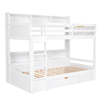 White twin bunk bed with builtin side shelves beside each bunk and a storage drawer HouseOfZazla on Tampa Home & Garden Store