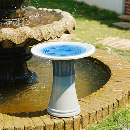 Handmade glazed ceramic bird bath with blue interior bowl HouseOfZazla on Tampa Home & Garden Store