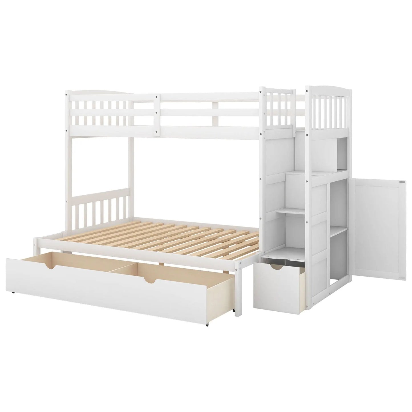 White bunk bed with drawers and shelves convertible bottom bed by Unique Piece Furniture on Tampa Home & Garden Store