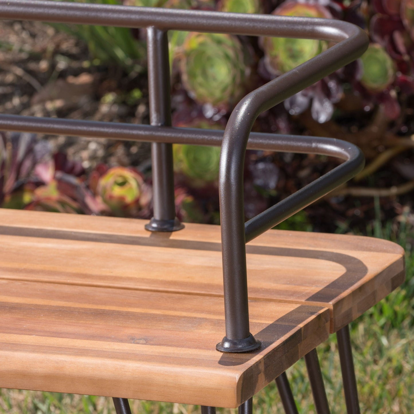 Classic Outdoor Bench with Iron and Teak Frame