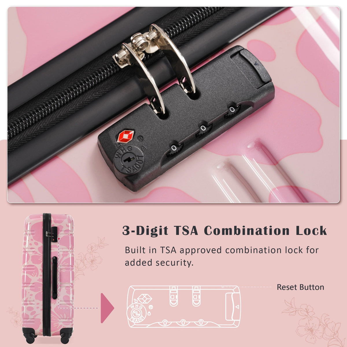3-piece pink hardshell luggage set with TSA lock by HouseOfZazla, includes spinner wheels on Tampa Home & Garden Store