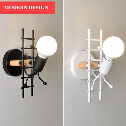 Stevvex ladder-style wall light fixture in black and white with wooden arm for kids rooms on Tampa Home & Garden Store