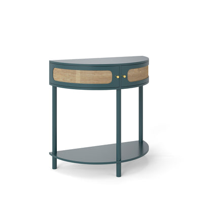 Boho Rattan End Table with sliding doors, storage and bottom shelf in teal HouseOfZazla on Tampa Home & Garden Store