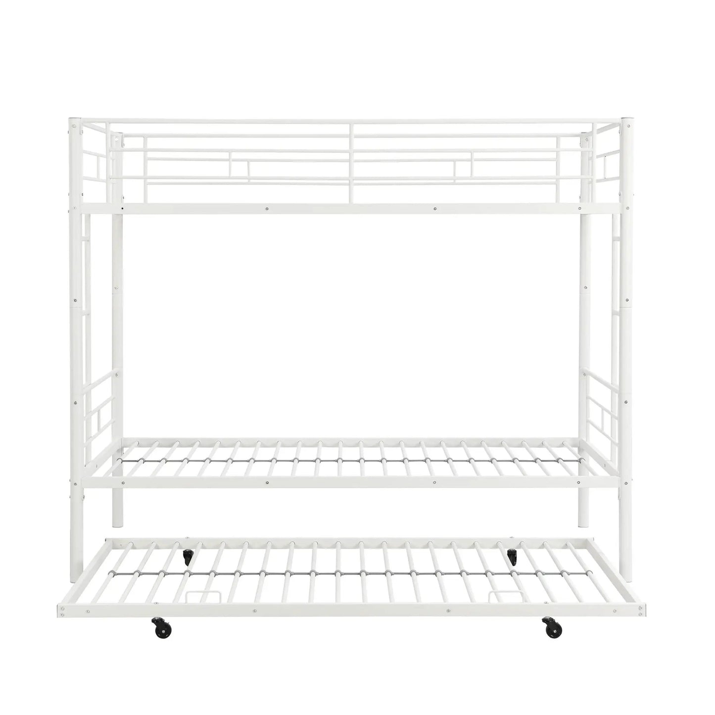 Bunk bed with trundle white metal frame with guard rails by Unique Piece Furniture on Tampa Home & Garden Store
