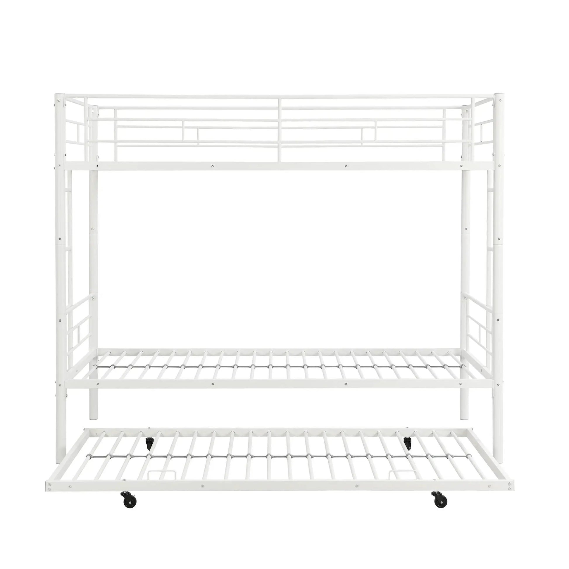 Bunk bed with trundle white metal frame with guard rails by Unique Piece Furniture on Tampa Home & Garden Store